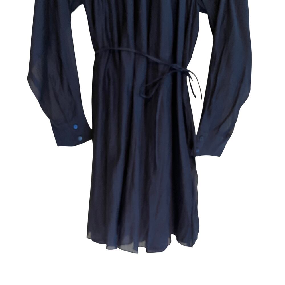 Rebecca Taylor Mini Dress Long Sleeve Silk Cotton Marine Blue Navy Size XL - Picture 5 of 13